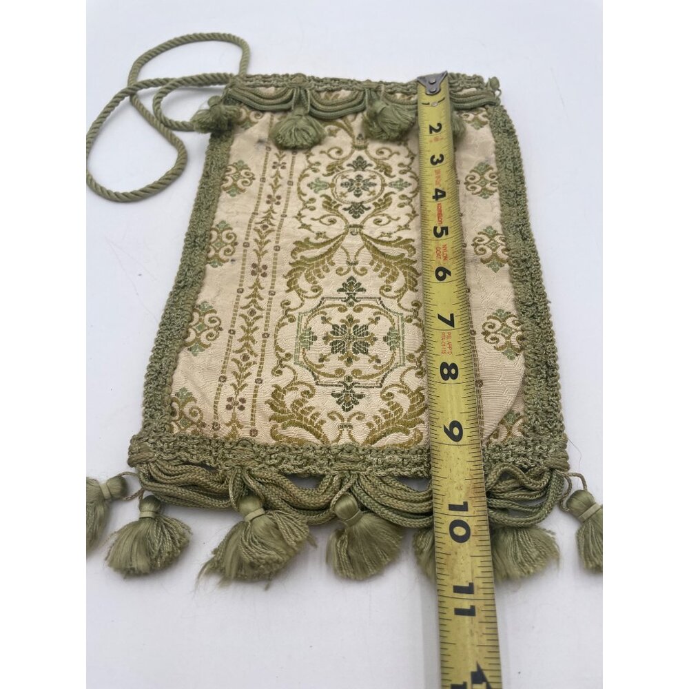 Vintage Green Embroidered Tapestry Pouch Tassels by Carpet Bags of America - Picture 3 of 8